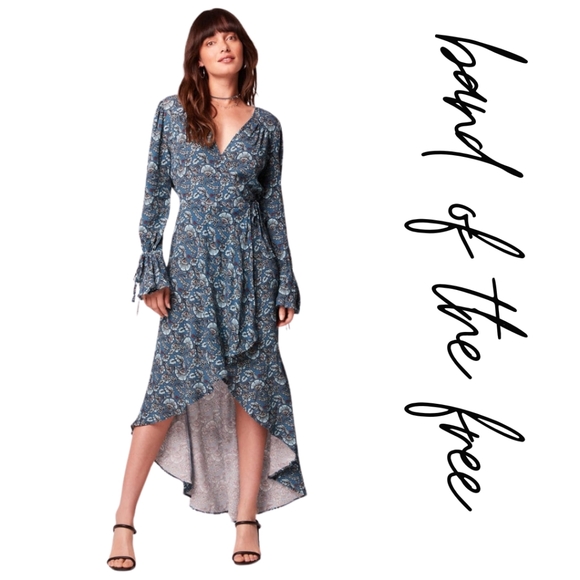 Band of gypsies- JEWEL TEAL FLORAL WRAP MAXI DRESS - Size Medium - Picture 2 of 3